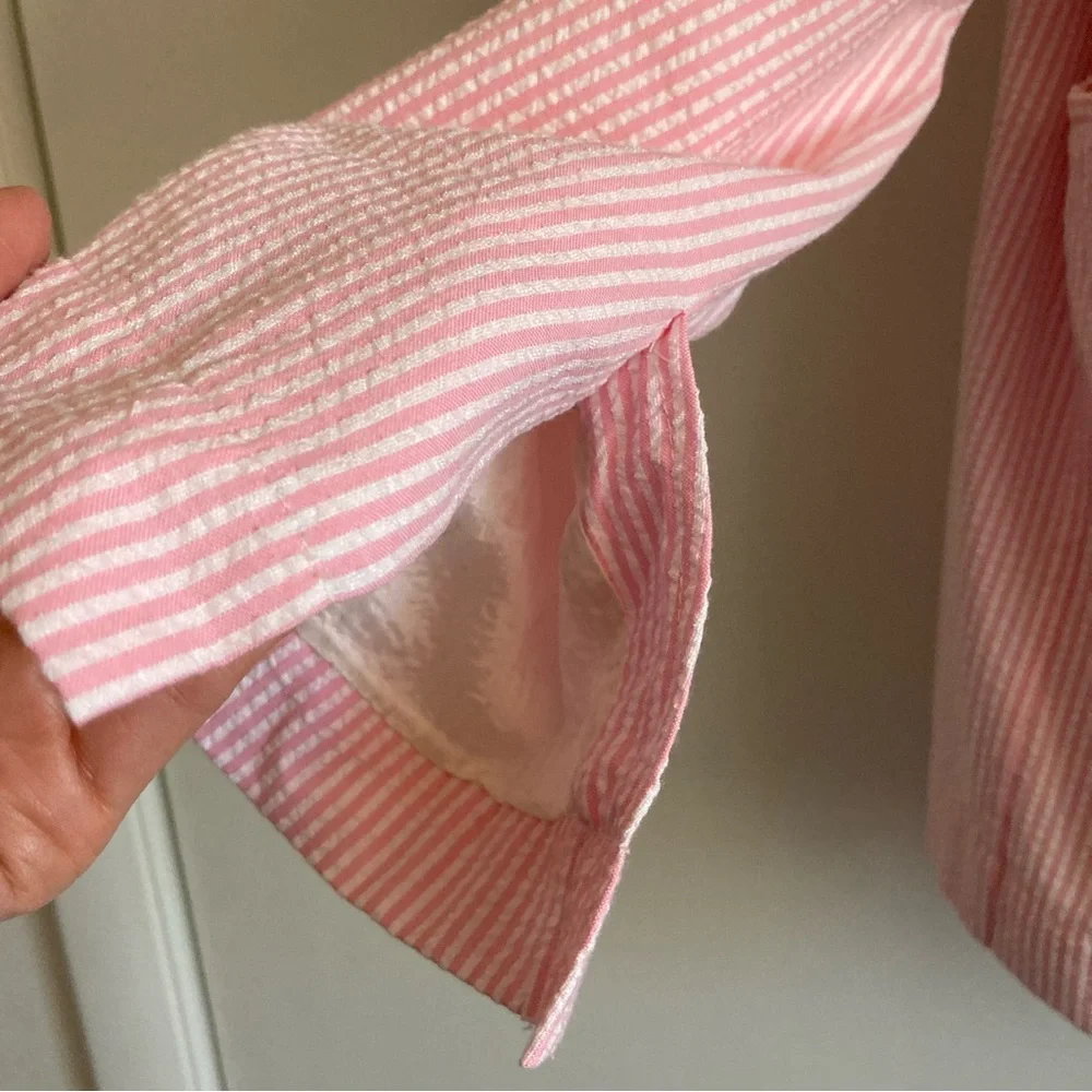 Denimist Pinstriped Pink Seersucker Deconstructed Oversized Blazer, XS Runs Big - Picture 10 of 14